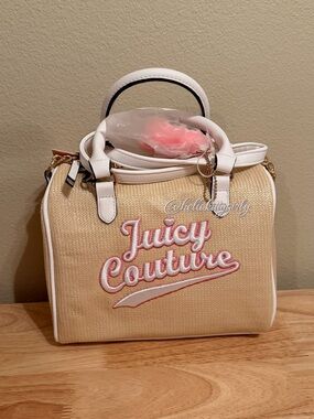 Juicy Couture Beige Satchel with White Trim and Pink Logo